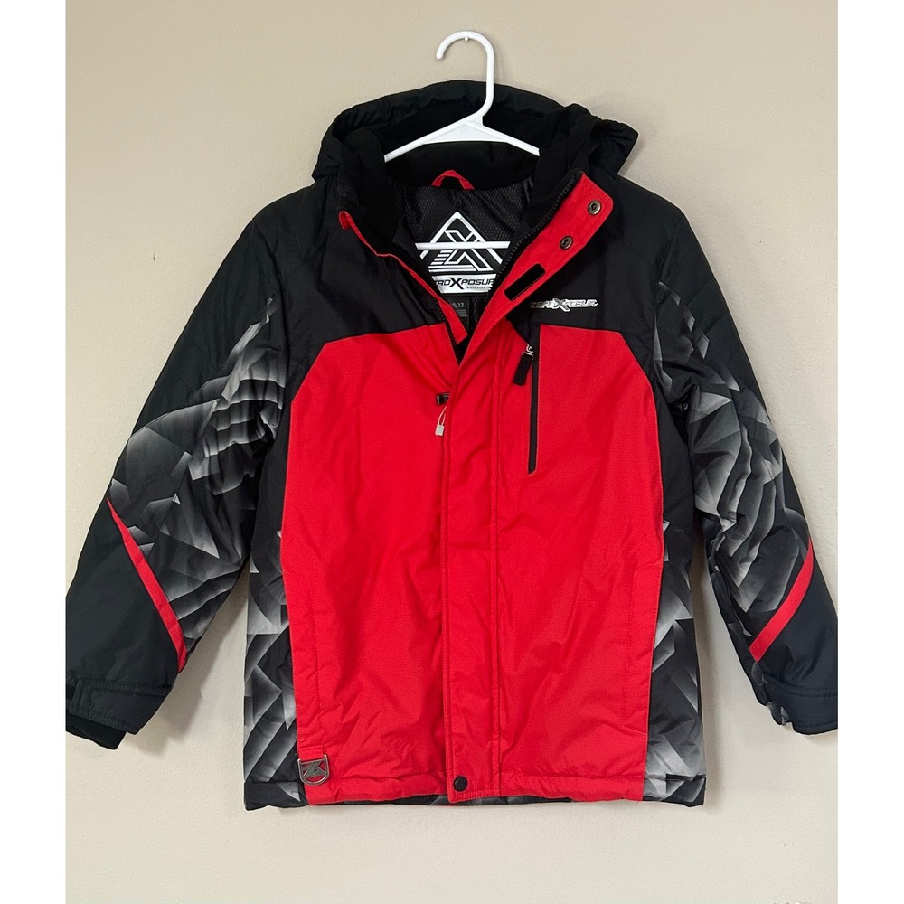 ZeroXposur Boys Red Black Geometric Hooded Ski Jacket Size 10/12 L52028S